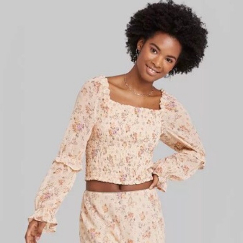 Wild Fable Smocked Floral  Peasant Top